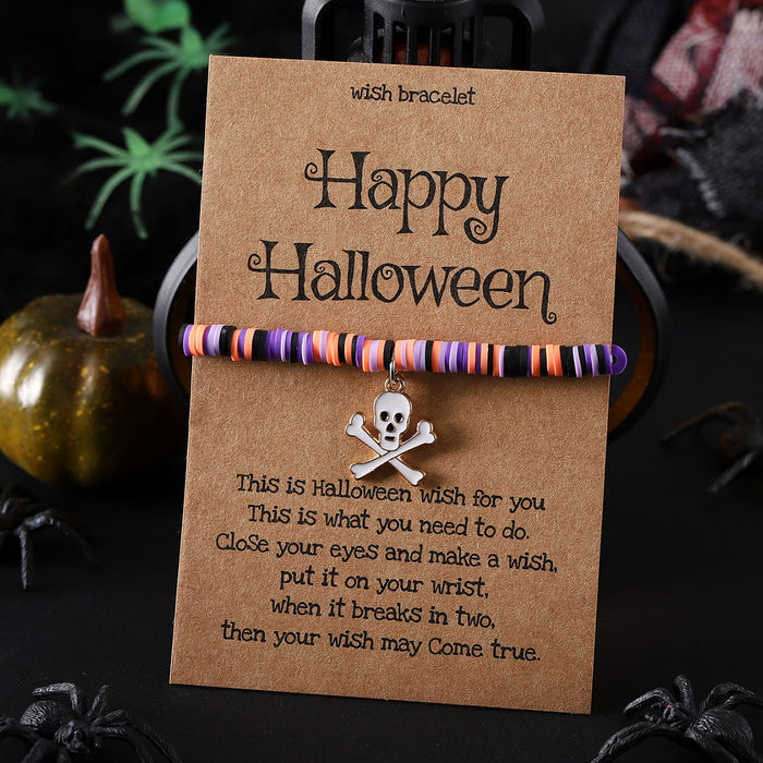 Wholesale  ghost pumpkin skull pendant polymer clay blessing card elastic adjustable bracelet