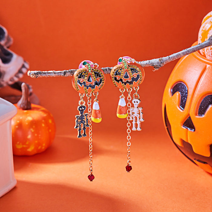 Wholesale Gothic Pumpkin Skull Drop Earrings Alloy Electroplated Jewelry Accessory