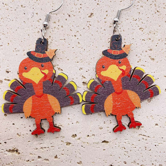 Wholesale Autumn Thanksgiving Turkey Pendant Earrings Pumpkin Turkey Print Personalized Fashion Creative Earrings