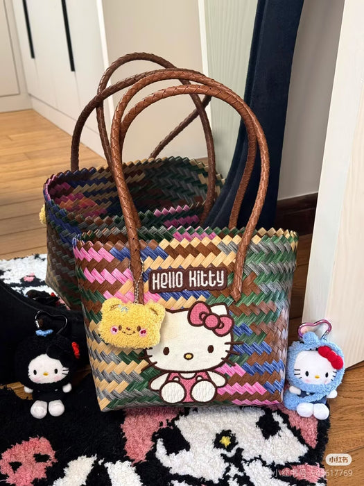 Wholesale Cute Cartoon Rags Woven Bag Imitation Straw Woven Bag Seaside Shoulder Handbag