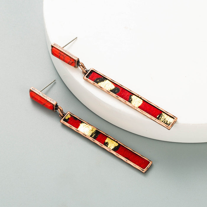 Wholesale Exaggerated long leather and alloy earrings set with turquoise