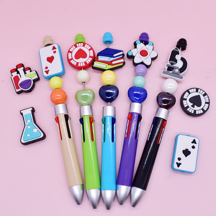 Wholesale Cross-Border School Student Playing Cards Ballpoint Pen String Beads Accessories Student Fun Stationery Diypvc Accessories