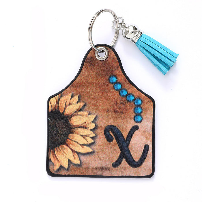 Wholesale Leather Sunflower Letter Tassel Keychain Pendant