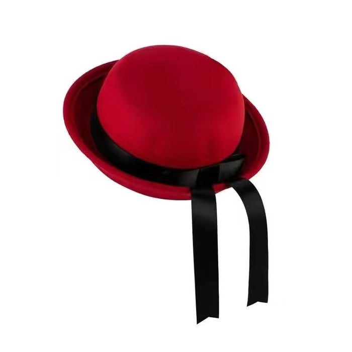 Wholesale Uniform hat, small round hat, versatile round woolen hat, ribbon hat