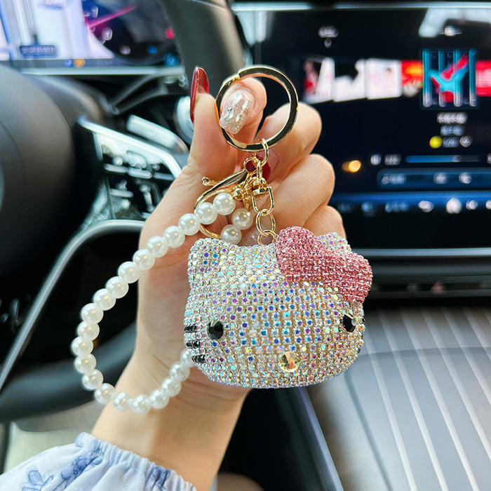 Wholesale  full diamond key chain cartoon doll crystal pearl chain