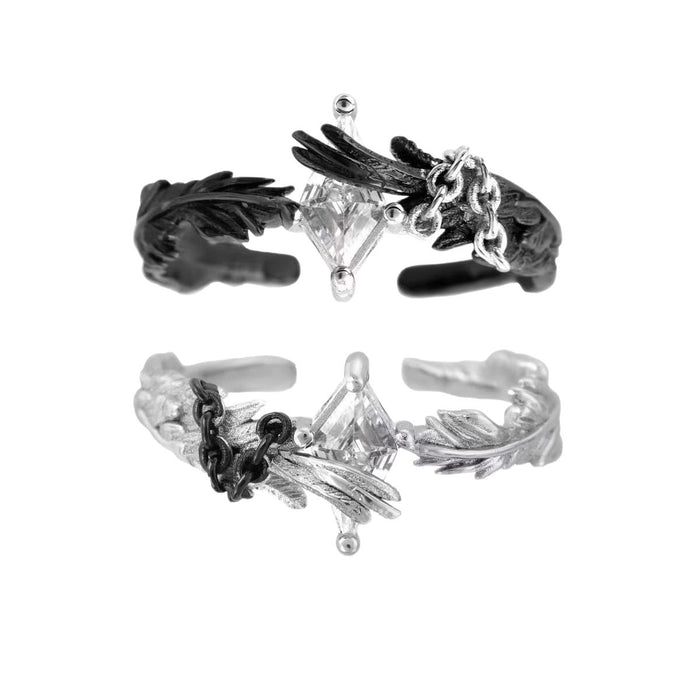 Wholesale White Dove and Crow Love Story Ring Feather Wings Couple Rings
