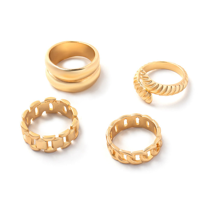 Wholesale Simple and personalized snake ring, retro electroplated imitation gold snake shaped joint ring 4-piece set