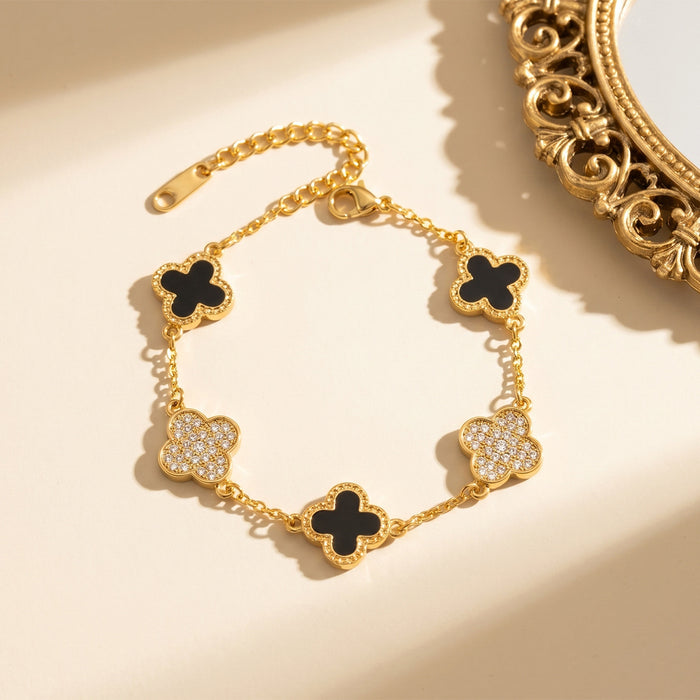 Wholesale Four-Leaf Clover Titanium Steel Bracelet with Diamond Accents Fashion Jewelry Accessory MOQ≥2