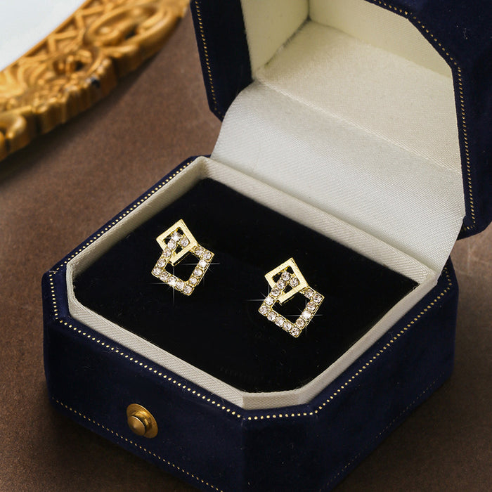 Wholesale Square Geometric Diamond Stud Earrings Simple Earrings Exquisite