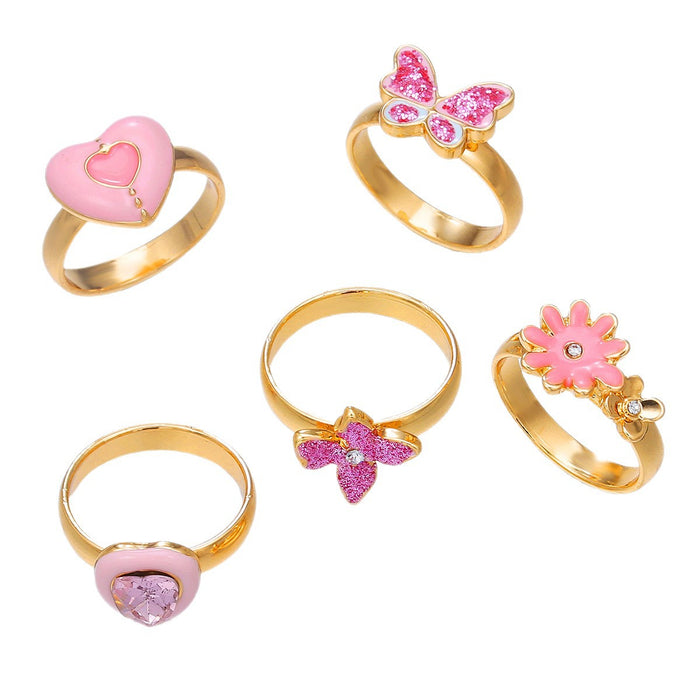Wholesale Children' s Ring Alloy Girls'  Ring Princess Cartoon Cute Butterfly Heart-shaped Crystal Ring