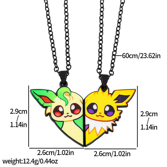 Wholesale 1pair Cartoon Cute Heart Patchwork Pendant Necklace