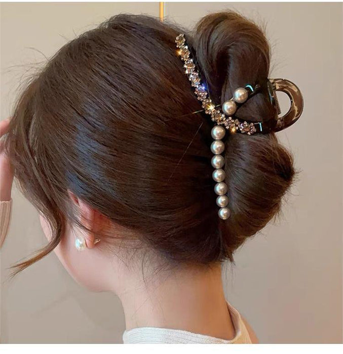 Wholesale Acrylic brown Rhinestone Back of Head Hair Shark Clip Hairpin Headwear