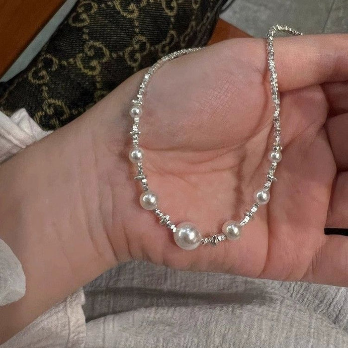 Wholesale Retro style pearl shattered silver necklace, light luxury, high-end feel, necklace temperament, versatile collarbone chain