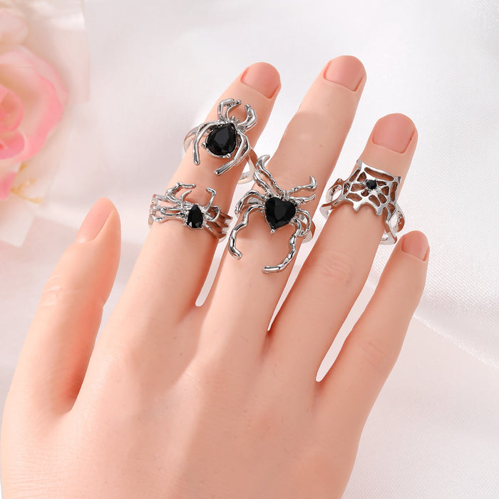 Wholesale Diamond inlaid spider ring, niche design, open mouth personalized ring
