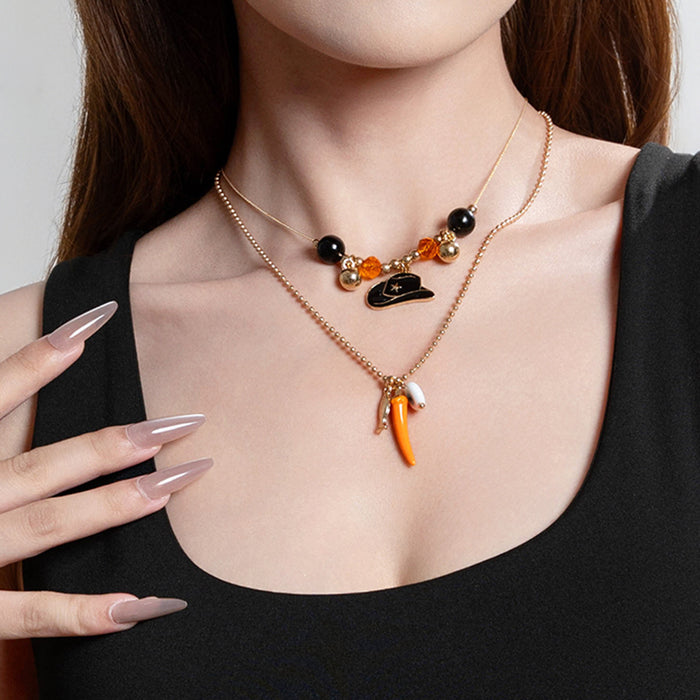 Wholesale Ghost Skull Beaded Necklace Dripping Oil Pendant Handmade Boutique Resale MOQ≥2