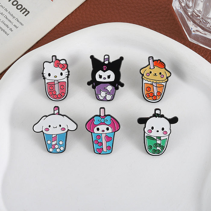 Wholesale Cartoon Puppy and Cat Milk Tea Cup Pattern  Brooch