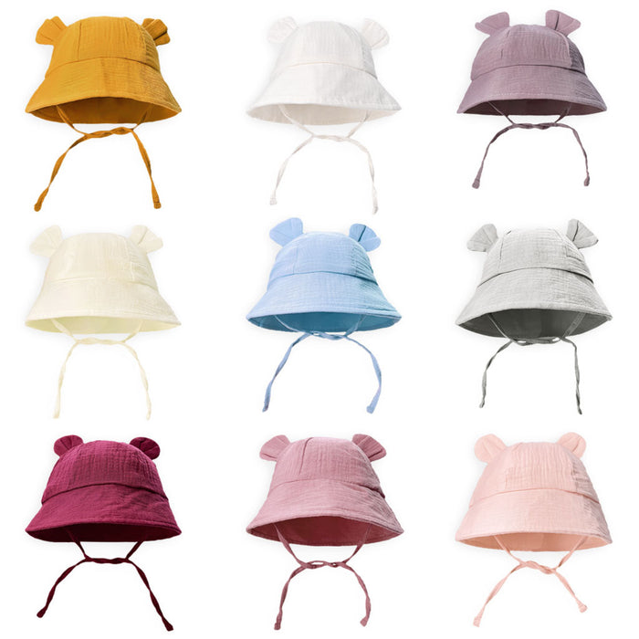 Wholesale Summer Baby Solid Color Gauze Basin Hat New Rabbit Ear Children's Sun Hat JDC-FH-ZB001