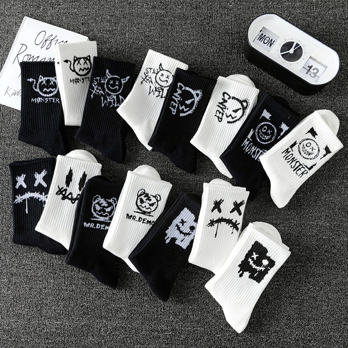 Wholesale men' s deont mid-calf socks black and white cotton socks women' s summer sports basketball socks