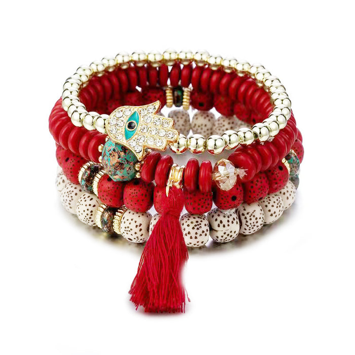 Wholesale Bohemian Evil Eye Palm Multilayer Beaded Bracelet JDC-BT-NHong011