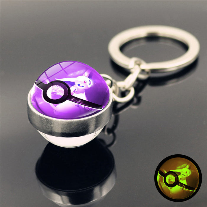 Wholesale Luminous double-sided glass ball pendant metal keychain keyring