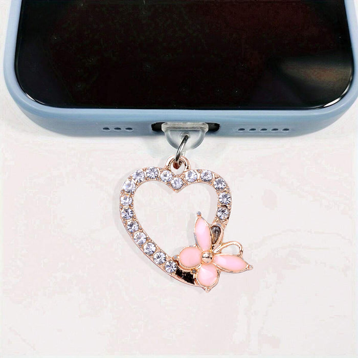 Wholesale Alloy diamond-encrusted heart and butterfly pendant for Mobile Phone Stands
