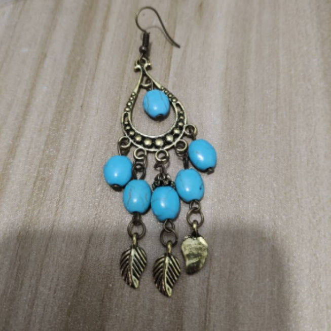 Wholesale Ethnic Style Turquoise Long Drop-Shaped Earrings