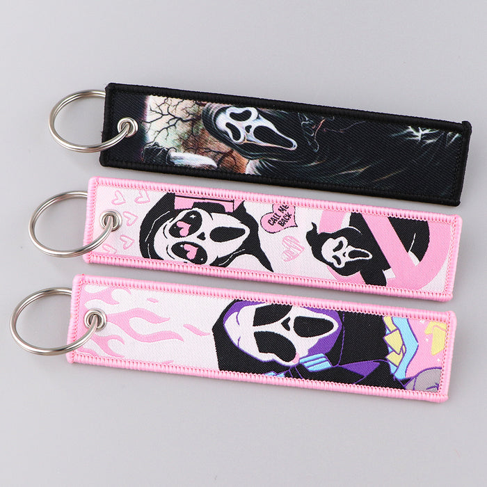 Wholesale  Cartoon Woven Label Keychain Lanyard   Fabric Keychain