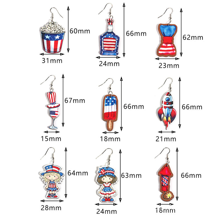 Wholesale American Independence Day Bow Ice Cream Wooden Print Earrings JDC-ES-ZiT005