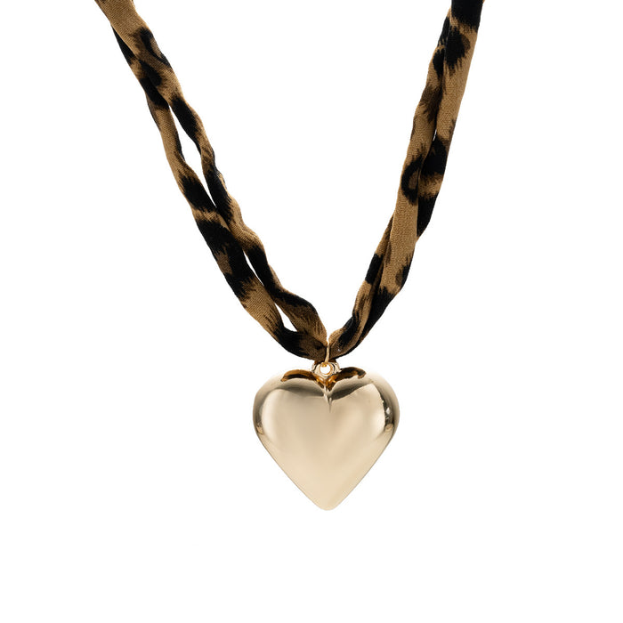 Wholesale Trendy exaggerated leopard print heart-shaped necklace, niche design pendant necklace