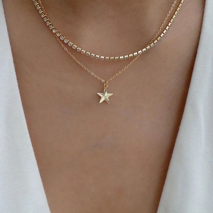 Wholesale Versatile jewelry, star studded diamond pendant, rhinestone claw chain, collarbone chain, multi-layer necklace