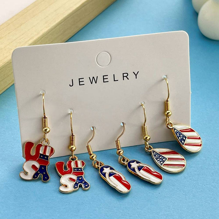 Wholesale Independence Day Personality Drop Oil Red and White Egg Slippers Earrings 3 Pair Ear Hook Jewelry