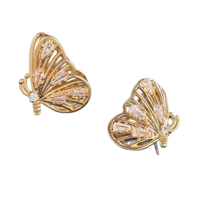 Wholesale Butterfly Wings Electroplated Three-Dimensional Earrings Set with Diamonds