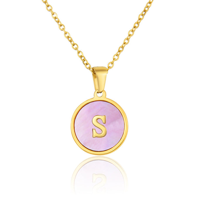 Wholesale Stainless Steel Round Pink Shell 26 Letters Necklace JDC-NE-BaiTian006