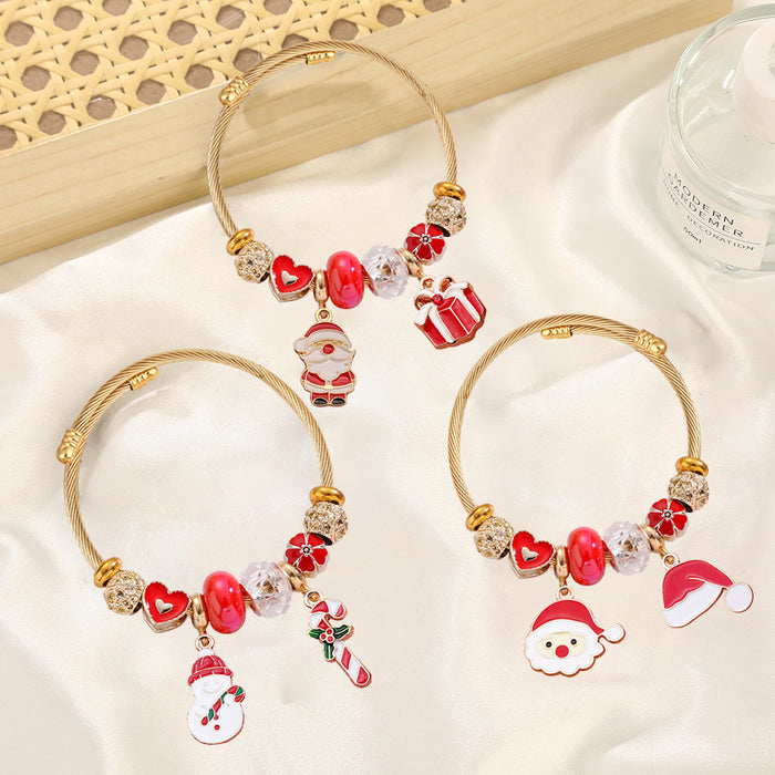 Wholesale Christmas  Reindeer Snowflake Beaded Bracelet Stainless Steel MOQ≥2