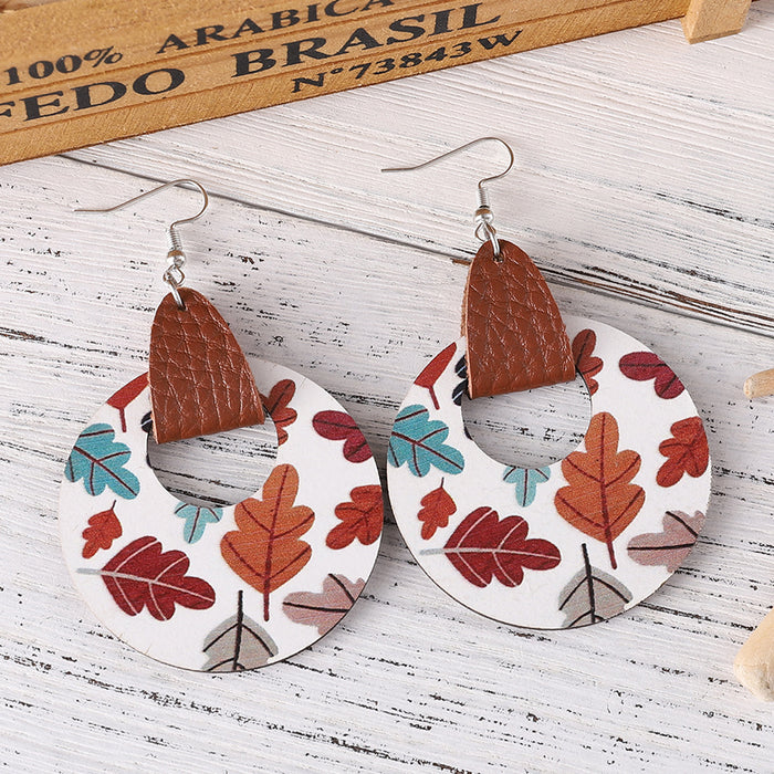 Wholesale Autumn Thanksgiving Leaf Wooden Pendant Earrings