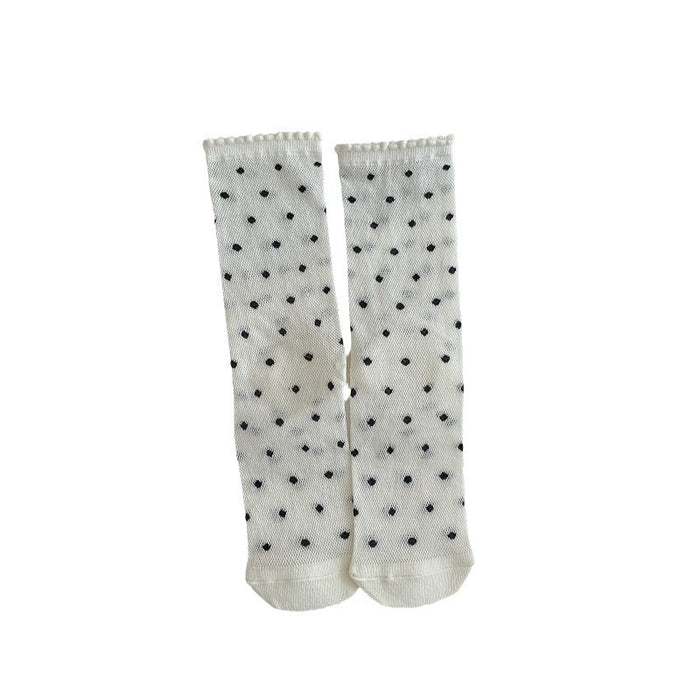 Wholesale Stacked socks, mid length socks, summer thin mesh hollow butterfly knot polka dot socks