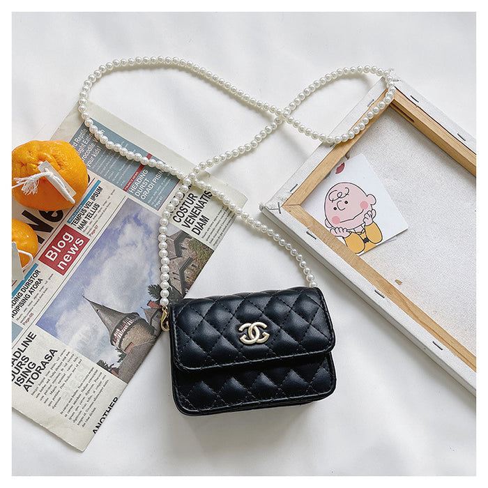 Wholesale Retro pearl decoration PU children's shoulder crossbody bag baby accessory bag