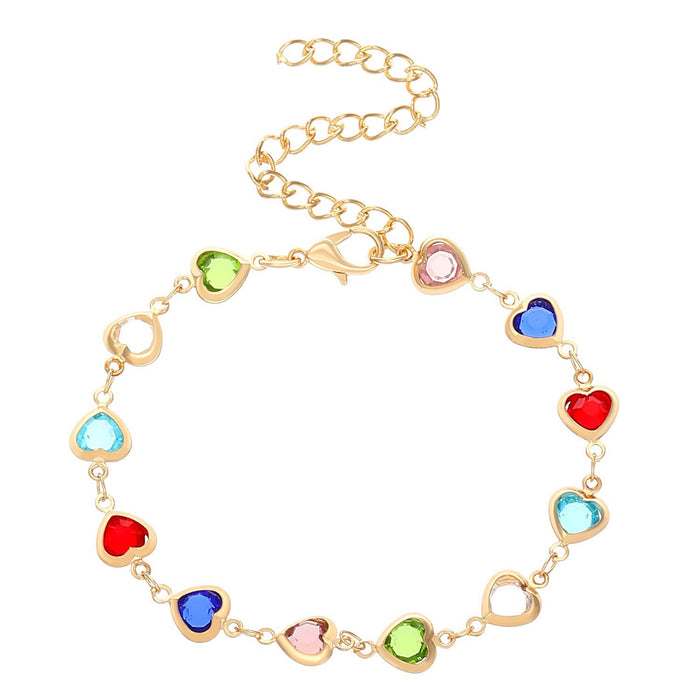 Wholesale Colorful heart-shaped zircon bracelet, temperament alloy heart-shaped dopamine bracelet