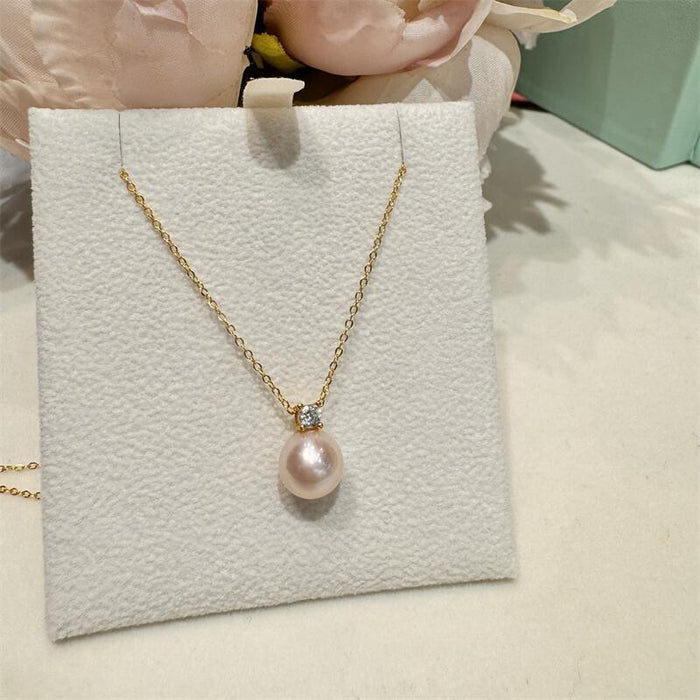 Wholesale   Pearl Necklace  Freshwater Sealless Pearl Round Bead  Pendant S925 Sterling Silver Premium Delicate Necklace