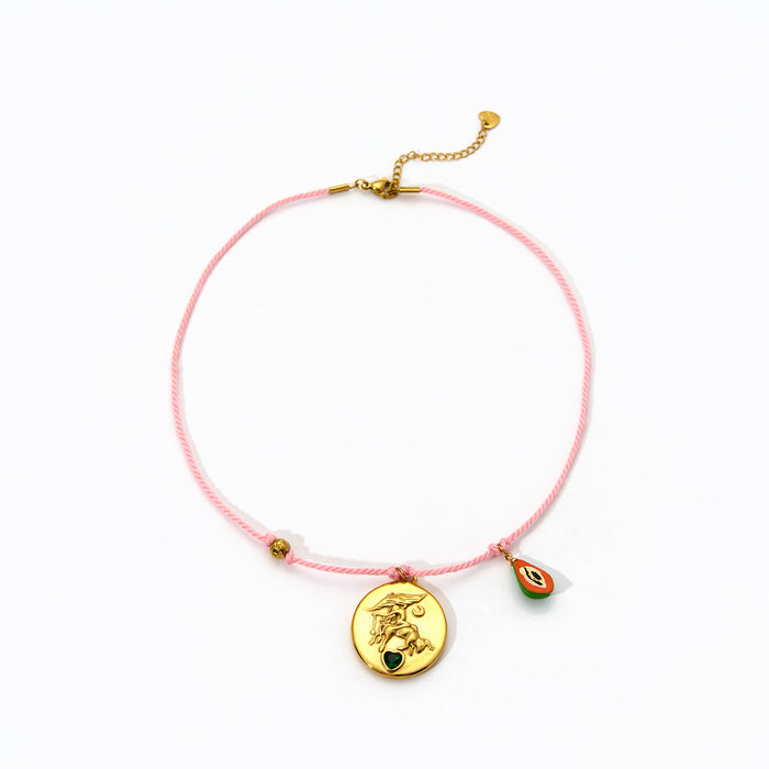 Wholesale Original design: rope, hand woven pendant, stainless steel inlaid with zircon, twelve zodiac signs necklace, fashionable and elegant accessory