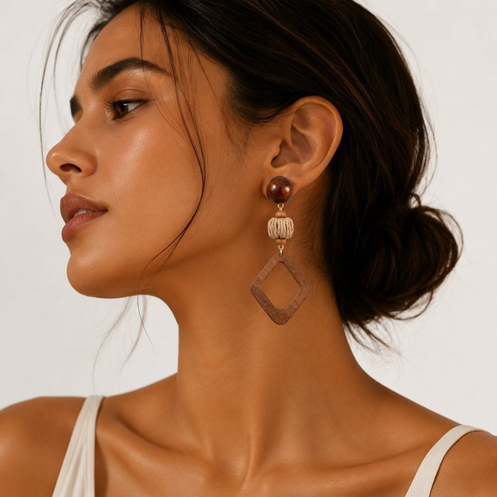 Wholesale Electroplated Alloy Tiger Eye Geometric Earrings for Women New Chinese Ethnic Style Boutique Jewelry Accessory