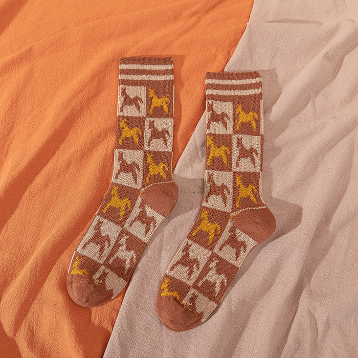 Wholesale Mid-length Stockings Fall/Winter  Creative Horse Printed Mid-length Stockings Cartoon Stockings