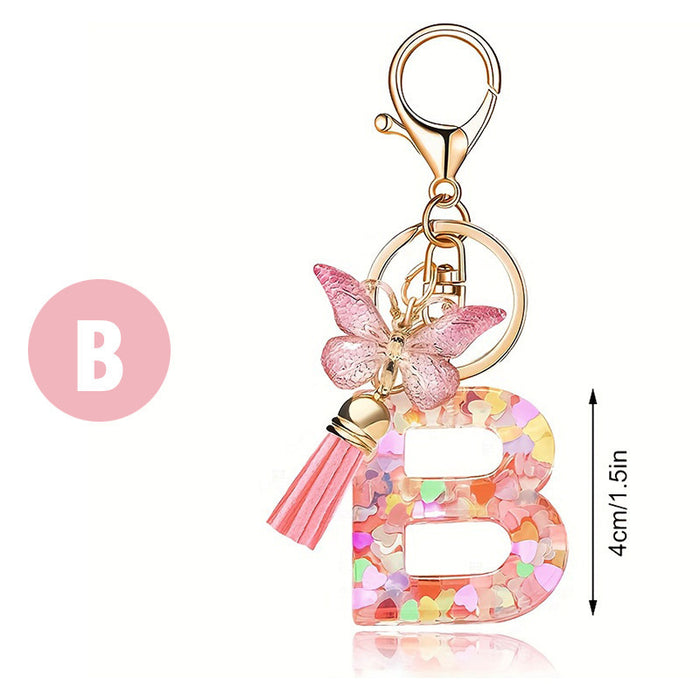Wholesale Fashion pink letter key chain love sequins butterfly tassel key chain crystal  accessories