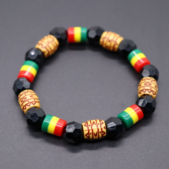 Wholesale Yellow Green Red Black Jamaica Stretch Bracelet Letter Resin Black Gallstone Wooden Beads Jamaica