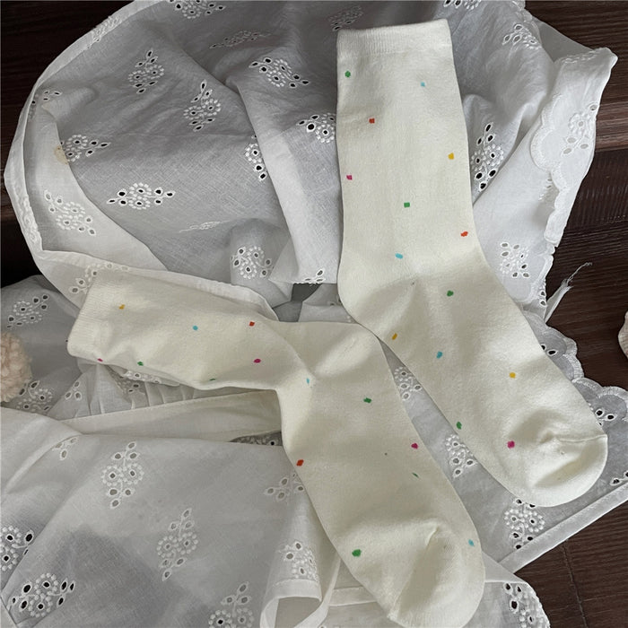 Wholesale Colorful polka dot sweat absorbing casual cotton socks for wearing mid length socks