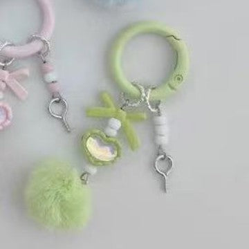 Wholesale Fur Ball Mobile Phone Chain Beaded Cute Hanging Chain Pendant Keychain
