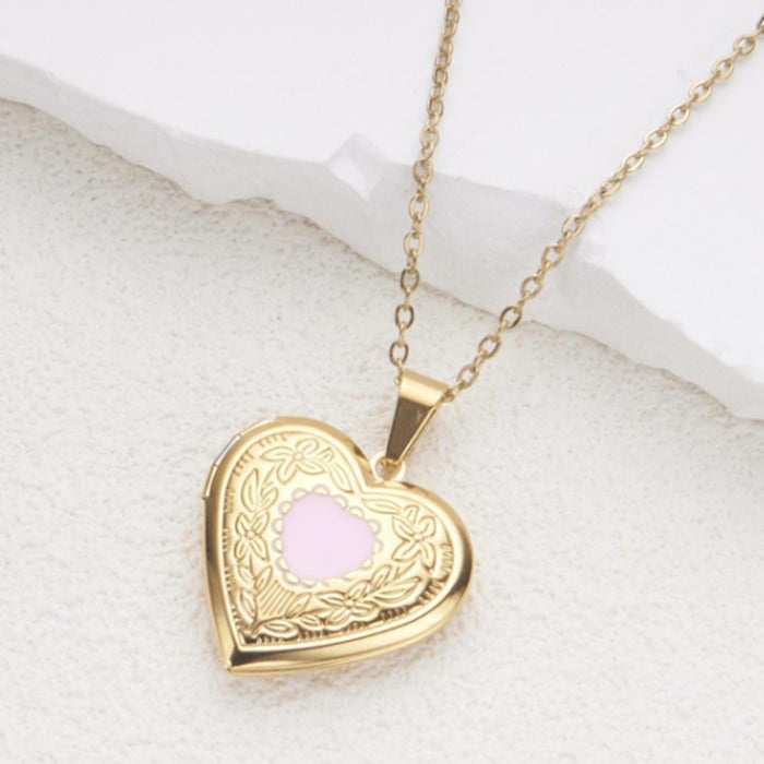 Wholesale Stainless steel jewelry with oil droplets can open heart-shaped photo frame, picture box, necklace
