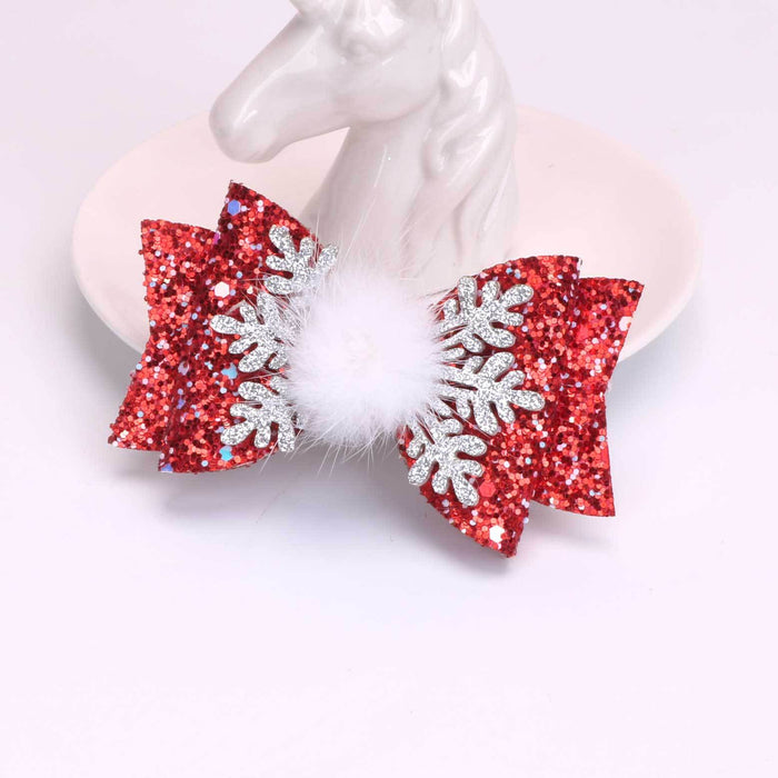 Wholesale Children's Bow Snowflake Sequin Christmas Fabric Hairpin JDC-HC-Bais002