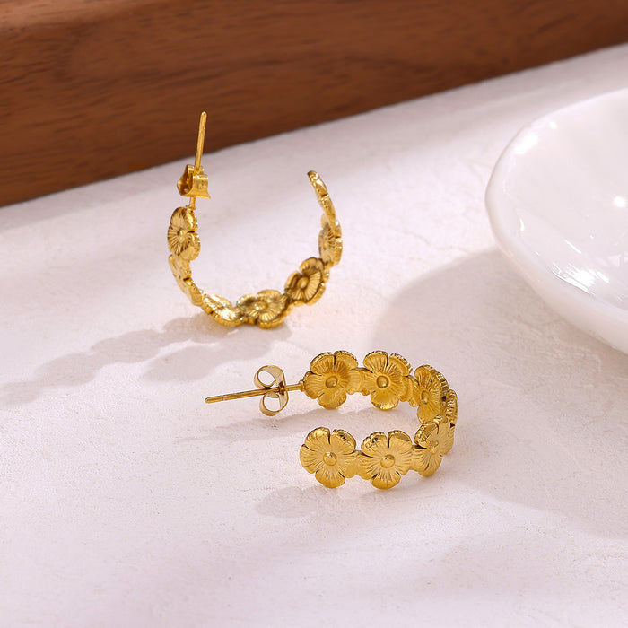 Wholesale Niche C-shaped floral earrings,  stainless steel,  light luxury,  fashionable,  high-end feeling