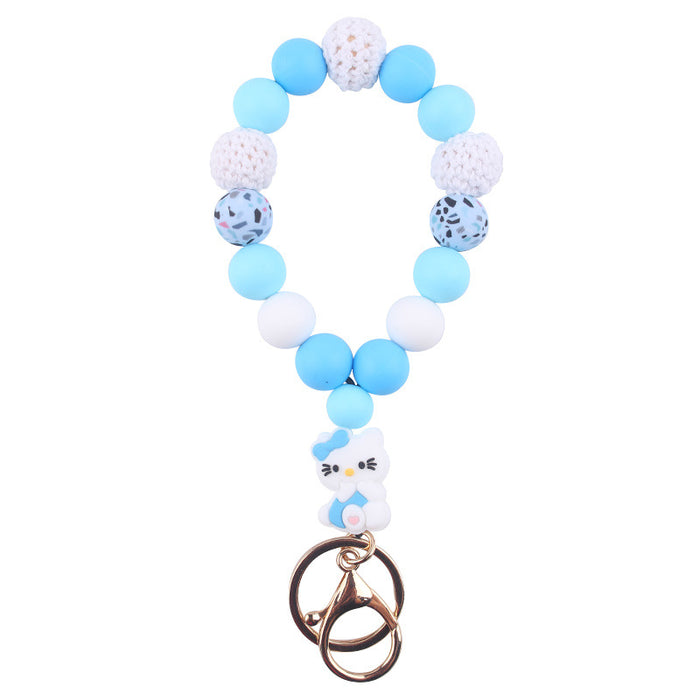 Wholesale Silicone wrist key chain pendant cartoon silicone cat DIY beaded bracelet key ring accessories